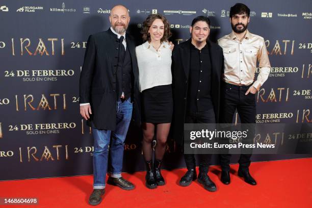 Actors Edurne Azkarate , Josu Eguskiza and Eneko Sagardoy and director Paul Urkijo pose at the photocall of the feature film 'Irati', by film...