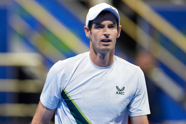 Andy Murray of Great Britain looks on against Alexander Zverev of Germany in their Men's Singles match on day three of the Qatar ExxonMobil Open at...