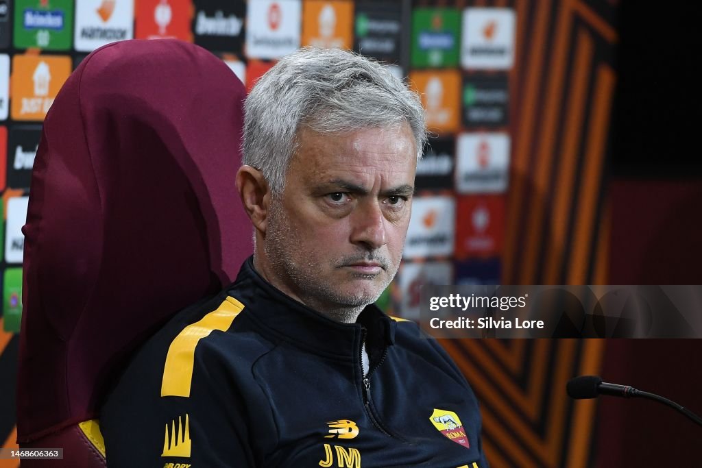 As Roma Coach José Mourinho head coach of AS Roma gestures ahead of their UEFA ...