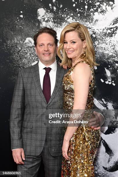 Max Handelman and Elizabeth Banks attend the Los Angeles premiere of Universal Pictures' "Cocaine Bear" at Regal LA Live on February 21, 2023 in Los...