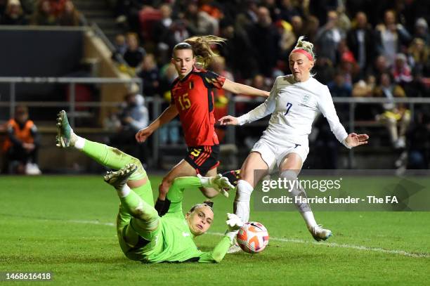 Chloe Kelly of England scores the team's third goal during the Arnold Clark Cup match between England and Belgium at Ashton Gate on February 22, 2023...