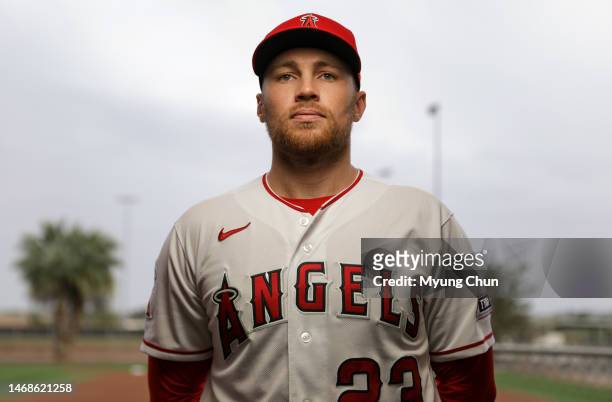 Los Angeles Angels infielder Brandon Drury is photographed for Los Angeles Times on February 21, 2023 in Tempe, Arizona. PUBLISHED IMAGE. CREDIT MUST...