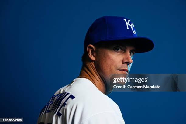 Zack Greinke of the Kansas City Royals poses for a photo on media day at Surprise Stadium on February 22, 2023 in Surprise, Arizona.