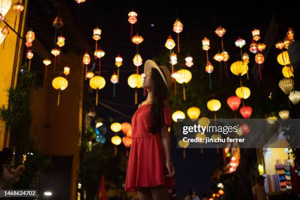 hoi an night life - filipinos celebrate chinese new year stock pictures, royalty-free photos & images