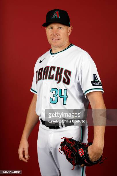 Mark Melancon of the Arizona Diamondbacks poses for a portrait during photo day at Salt River Fields at Talking Stick on February 22, 2023 in...