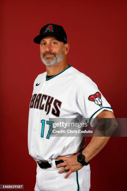 Manager Torey Lovullo of the Arizona Diamondbacks poses for a portrait during photo day at Salt River Fields at Talking Stick on February 22, 2023 in...