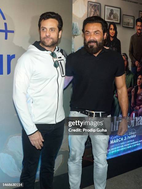 Fardeen Khan and Bobby Deol attend the screening of Disney+ Hotstar film "Gulmohar" on February 22, 2023 in Mumbai, India.