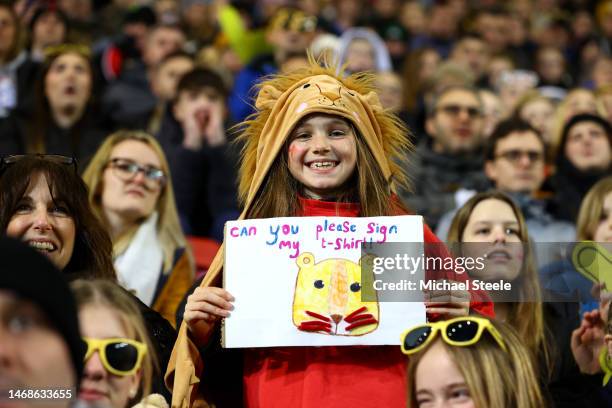 England fans show their support prior to the Arnold Clark Cup match between England and Belgium at Ashton Gate on February 22, 2023 in Bristol,...