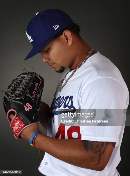 Pitcher Brusdar Graterol of the Los Angeles Dodgers poses for a portrait during MLB photo day at Camelback Ranch on February 22, 2023 in Glendale,...