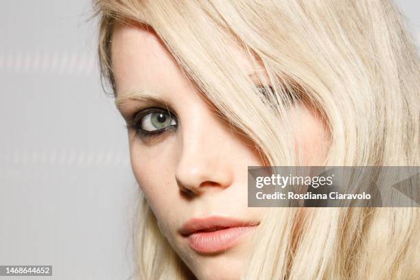 Model poses backstage at the N21 fashion show during the Milan Fashion Week Womenswear Fall/Winter 2023/2024 on February 22, 2023 in Milan, Italy.