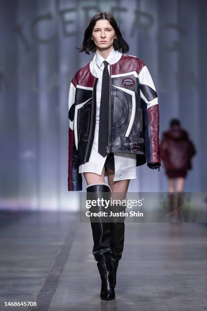 Model walks the runway at the Iceberg Since 1974 fashion show during the Milan Fashion Week Womenswear Fall/Winter 2023/2024 on February 22, 2023 in...