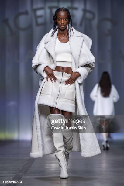 Model walks the runway at the Iceberg Since 1974 fashion show during the Milan Fashion Week Womenswear Fall/Winter 2023/2024 on February 22, 2023 in...