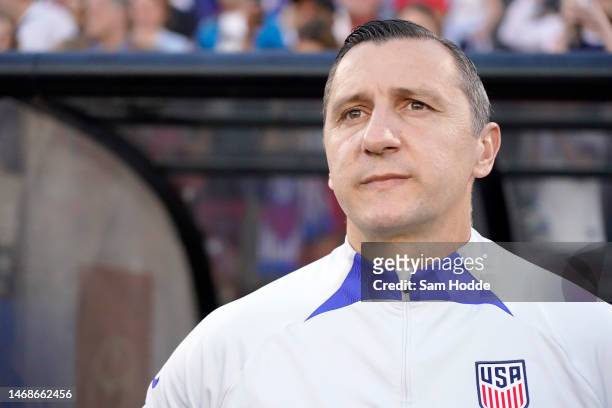 Head coach Vlatko Andonovski of the United States looks on prior to the 2023 SheBelieves Cup match against Brazil at Toyota Stadium on February 22,...