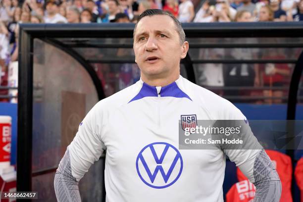 Head coach Vlatko Andonovski of the United States looks on prior to the 2023 SheBelieves Cup match against Brazil at Toyota Stadium on February 22,...