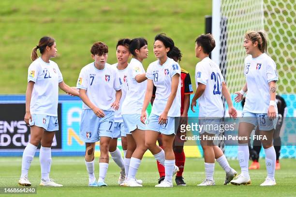 Chinese Taipei celebrate a goal that was later disallowed during the International Friendly Match between Chinese Taipei and Papua New Guinea which...