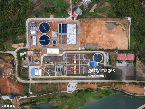 top view of sewage treatment plant - construction home sewage treatment plant stock pictures, royalty-free photos & images