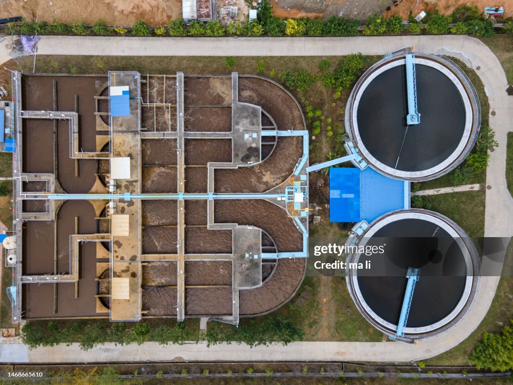 Top view of sewage treatment plant