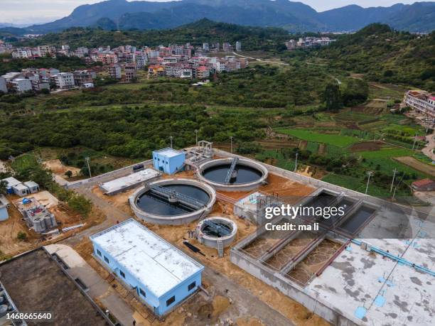 aerial view of small rural sewage treatment plant - construction home sewage treatment plant stock pictures, royalty-free photos & images