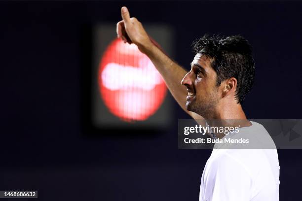 Thomaz Bellucci of Brazil receives a tribute for his retirement from tennis during a match against Sebastian Baez of Argentina during day three of...