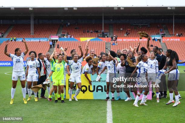 Panama celebrate their victory and qualification for the 2023 FIFA Women's World Cup during the 2023 FIFA World Cup Play Off Tournament match between...