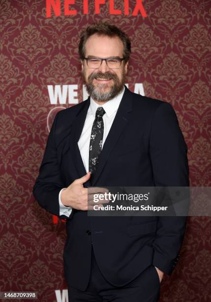 David Harbour attends the premiere of Netflix's "We Have A Ghost" at Netflix Tudum Theater on February 22, 2023 in Los Angeles, California.