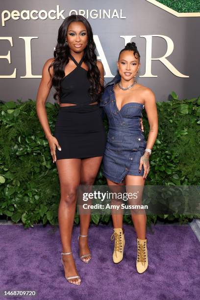 Coco Jones and Karrueche Tran attend the Premiere Of Peacock's "Bel-Air" Season 2 at NeueHouse Hollywood on February 22, 2023 in Hollywood,...