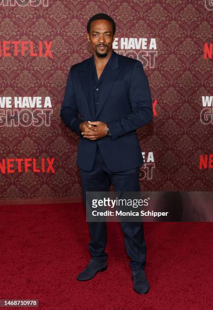 Anthony Mackie attends the premiere of Netflix's "We Have A Ghost" at Netflix Tudum Theater on February 22, 2023 in Los Angeles, California.