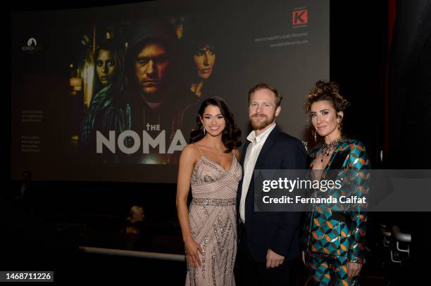 Lauren Biazzo, Dietrich Teschner and Vanessa Calderón attend "The Nomad" premiere at Regal Essex Crossing on February 22, 2023 in New York City.