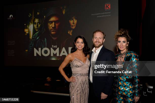 Lauren Biazzo, Dietrich Teschner and Vanessa Calderón attend "The Nomad" premiere at Regal Essex Crossing on February 22, 2023 in New York City.