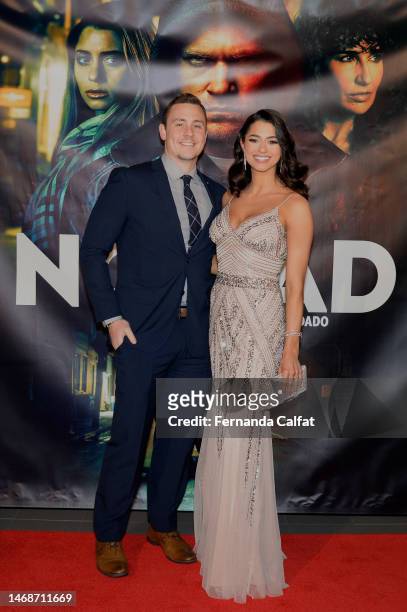 Billy Papadimas and Lauren Biazzo attend "The Nomad" premiere at Regal Essex Crossing on February 22, 2023 in New York City.