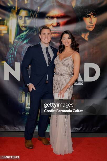 Billy Papadimas and Lauren Biazzo attend "The Nomad" premiere at Regal Essex Crossing on February 22, 2023 in New York City.