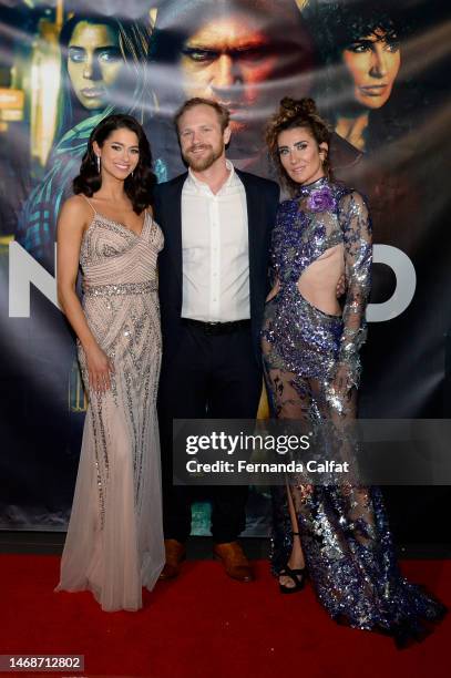 Lauren Biazzo, Dietrich Teschner and Vanessa Calderón attend "The Nomad" premiere at Regal Essex Crossing on February 22, 2023 in New York City.