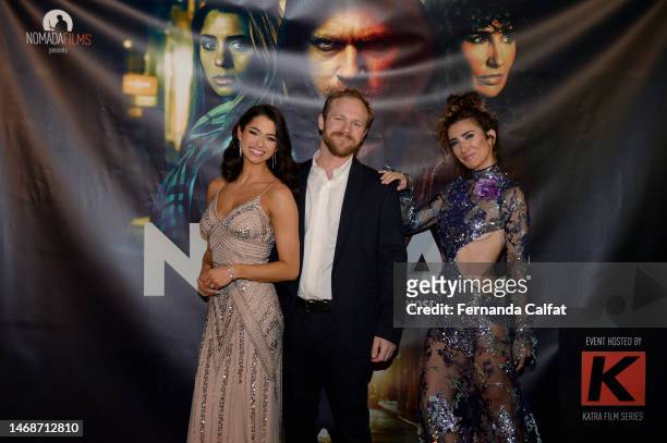 Lauren Biazzo, Dietrich Teschner and Vanessa Calderón attend "The Nomad" premiere at Regal Essex Crossing on February 22, 2023 in New York City.