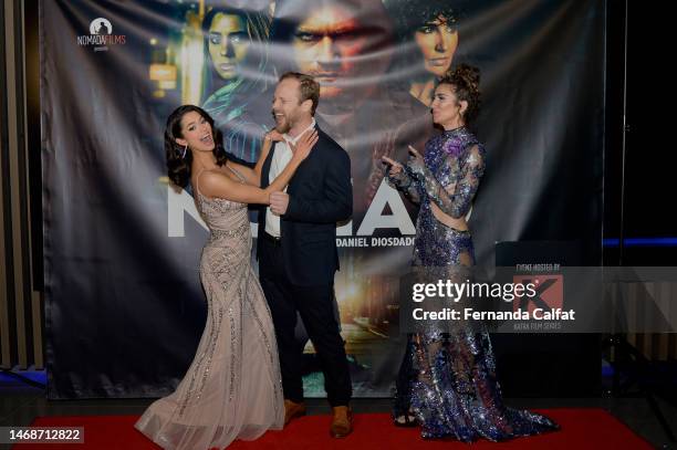 Lauren Biazzo, Dietrich Teschner and Vanessa Calderón attend "The Nomad" premiere at Regal Essex Crossing on February 22, 2023 in New York City.