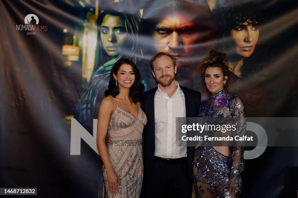 Lauren Biazzo, Dietrich Teschner and Vanessa Calderón attend "The Nomad" premiere at Regal Essex Crossing on February 22, 2023 in New York City.