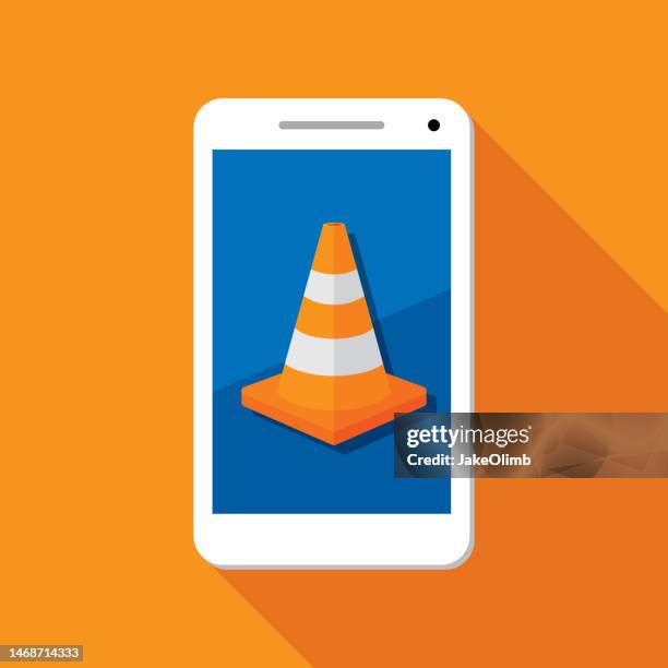 verkehrskegel smartphone icon flat - safety cone stock-grafiken, -clipart, -cartoons und -symbole
