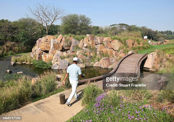 General view as Shubhankar Sharma of India walks onto the 17th hole during Day One of the Hero Indian Open at Dlf Golf and Country Club on February...