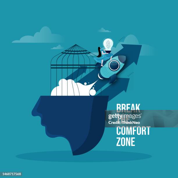 concept of escaping comfort zone, step to success - comfort zone stock illustrations