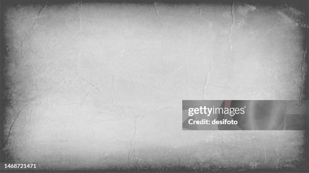 rustic textured effect empty blank gray coloured rustic vector backgrounds with crevices and scratches all over, also looks like a rough peeling off plastered wall with a dark uneven smudged border or vignette - vector textured effect grunge stock illustrations