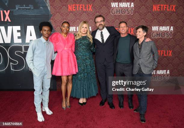 Jahi Di'Allo Winston, Erica Ash, Jennifer Coolidge, David Harbour, Christopher Landon, and Tig Notaro attend Netflix's "We Have A Ghost" Premiere on...