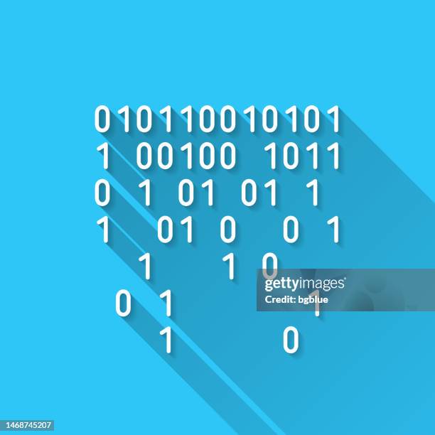 ilustrações de stock, clip art, desenhos animados e ícones de falling binary code. icon on blue background - flat design with long shadow - zero gravity