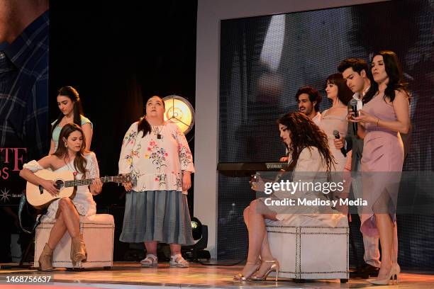 Alejandra Robles Gil, Valentina Buzzurro, Alejandra Ley, Daniel Gama, David Caro Levy and Dalilah Polanco perform during the premiere of the soap...