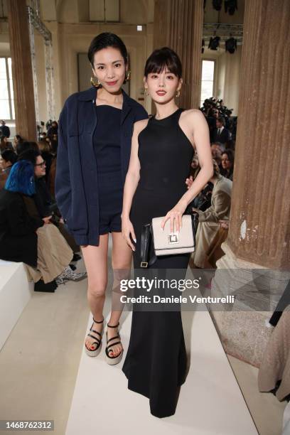 Linda Li and Jiani Zhang are seen on the front row of the Max Mara fashion show during the Milan Fashion Week Womenswear Fall/Winter 2023/2024 on...