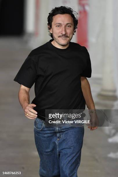 Fashion designer Marco De Vincenzo walks the runway during the Etro Ready to Wear Fall/Winter 2023-2024 fashion show as part of the Milan Fashion...