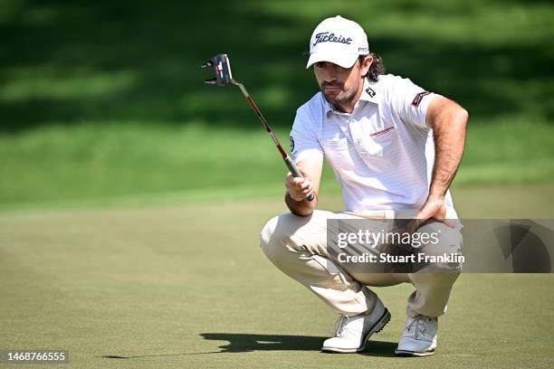 Gary Stal of France prepares to putt on the 16th green during Day One of the Hero Indian Open at Dlf Golf and Country Club on February 23, 2023 in...