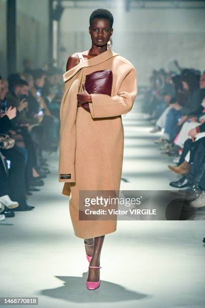 Model walks the runway during the N21 Ready to Wear Fall/Winter 2023-2024 fashion show as part of the Milan Fashion Week on February 22, 2023 in...