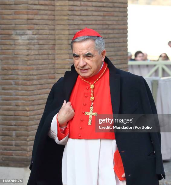 Italian Cardinal Giovanni Angelo Becciu, Prefect emeritus of the Congregation for the Causes of Saints during the penitential procession on Ash...