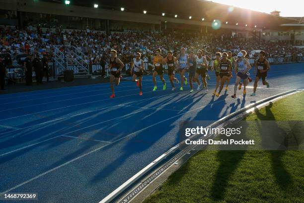 General view during the Men 1 Mile Run John Landy during the Maurie Plant Meet at Lakeside Stadium on February 23, 2023 in Melbourne, Australia.