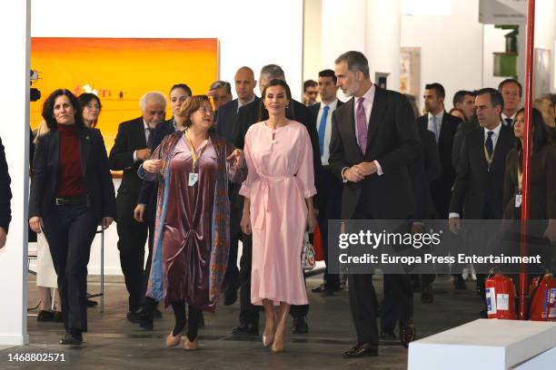 Maribel Lopez Zambrana, director of ARCO, Queen Letizia and King Felipe during the inauguration of the 42nd International Contemporary Art...