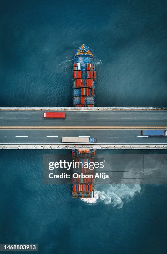 Container ship going under brief Container ship going under brief